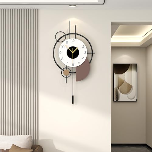 JUJUDA Large Modern Wall Clock for Living Room Decor Big Decorative Silent Wall Clock with Pendulum 14 Inch Black Metal Qulity Quartz Clock Battery Operated Non Ticking for Kitchen Office Bedroom
