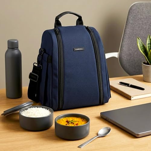 Image of Carriall Navy Meal Bag /Lunch Bag, Tiffin Bag for Office, College, School & Picnic | Reusable & Water-Resistant Lunch Box Cover Bag Only | 8L Capacity | Gifting for Men,Women & Kids (Boys /Girls)
