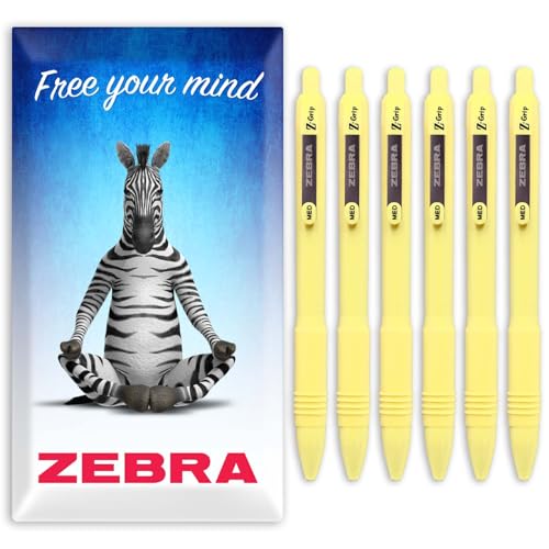 Zebra Z-Grip スムースボールペン - 1.0mm - ブラックインク - パステルイエローバレル - 6本パック - 段ボールギフトボックス包装