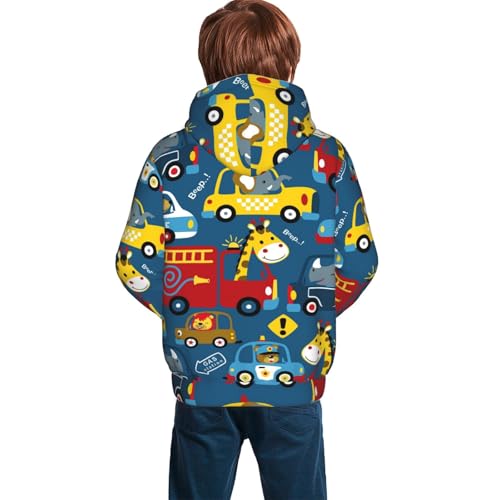 Vehicles Cartoon with Animal Drivers Kid Hoodies Boys Sweatshirts Girls Pullover with Pocket4