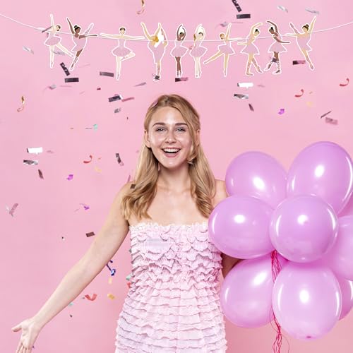 Image of Hooqict Happy Birthday Banner Ballerina Birthday Party Decorations Ballerina Dancer Party Banner Garland Sign for Girls Women Pink Ballet Party Decorations Supplies