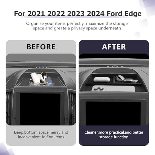 Image of LUWU for 2024 Edge Dashboard Storage Tray - 2021 2022 2023 2024 Ford Edge 12-inch Behind Screen Organizer Center Console Display Box Dash Tray Edge 2024 Accessories (Only for 12 inch Screen)