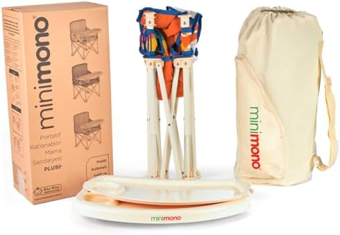 Minimono Plus Taşınabilir ve Katlanabilir Mama Sandalyesi – Bebek ve Küçük Çocuklar için Tepsili Yükseltici Sandalye, Güvenlik Kemeri, Kolay ve Kompakt Katlama – Taşıma Çantalı (Turuncu - Tuval) - Görsel 6