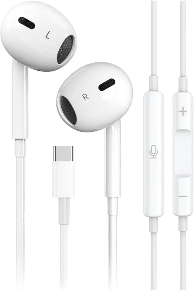 Fones de ouvido USB-C Compatível iPhone 16/15 Pro Max Plus, tipo C, com fio, microfone e controle remoto, com cancelamento de ruído para iPhone 16/15 iPad Pro, Galaxy S23/S22/S21/Ultra Note 10/20