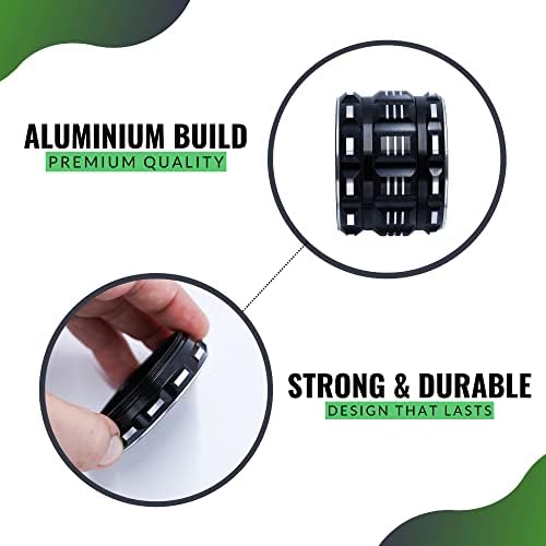 Herb Grinder by MileHighGrinders. Large 2.5''. Anodized Aircraft Aluminium. Magnetic Lid. No-Slip Grip, Non-Stick. No Flaking Ultrasharp Teeth. 4 Piece with mesh and Pollen Layers. (Black)