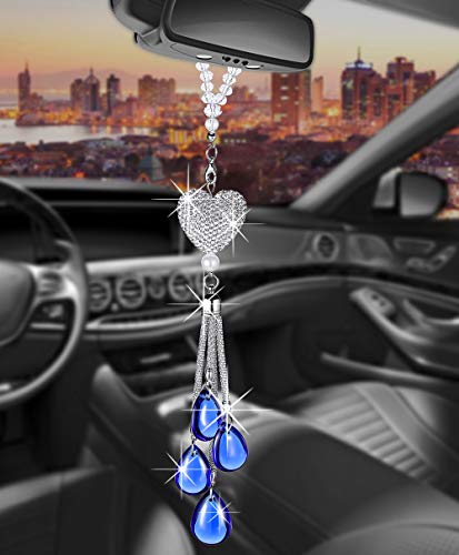 TZnyly Rearview Mirror Ornaments Bling Car Mirror Hanging Accessories Car Decorations for Women Cute Car Decor Car Bling Accessories for Women Bling Accessories for Car Car Mirror Decor (Deep blue)