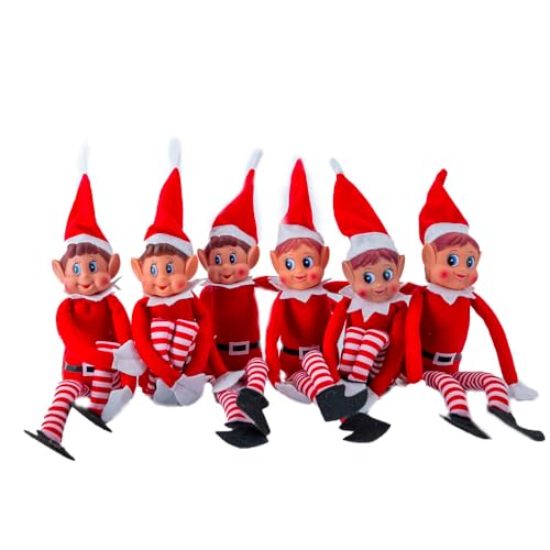 SPARKLERS CLUB Duende Travieso de Navidad Elfo 3 chicos y 3 chicas, set de 6 elfos de peluche, ideal para preparar la Navidad para niños y adultos, pequeño duende travieso, estatuilla juguetona y
