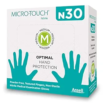 Ansell Micro Touch N30 Nitrile Disposable Multipurpose Gloves, Food Grade Approved, Oral Approved, Free From Latex Smell With No Latex Type I Allergy (30 Pcs/Box) (Medium), Pack of 1