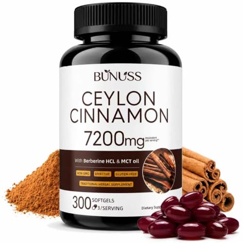 BUNUSS Ceylon Cinnamon Softgels with Berberine HCl & MCT Oil, 300 Softgels