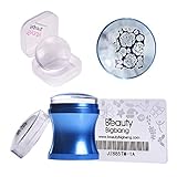 BEAUTYBIGBANG Nail Art Stamper With Scraper Set - Metal Handle Stamper Plastic Scraper with 2 Pcs Silicone Heads for Manicure Print DIY Tool (Blue)