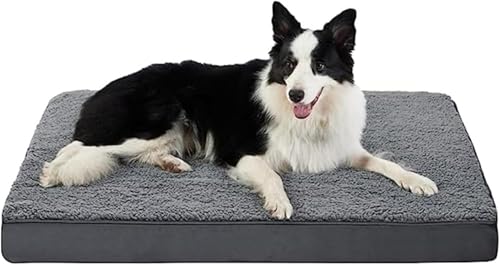 QINMOZH 低反 発犬用ベッドマットレス、ソフトペットクレートマット取り外し可能、洗えるクッションマットレス、ジッパーと滑り止め付き、ペット・マッサージ・クッション 中型大型犬用 滑り止めと防湿犬小屋 (ダークグレー,XL)
