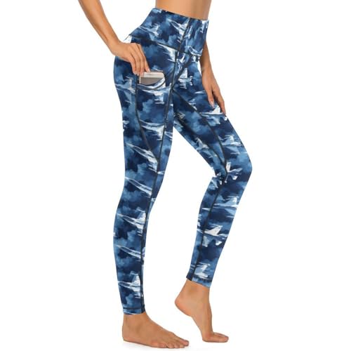 Pantalon de yoga avec poches femme legging bleu marine imprimé camouflage