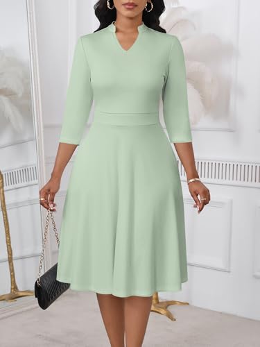 Image of PinkPatty Women's Casual A-line Midi Dresses 3 /4 Sleeve V Neck Fit and Flare Dress with Pockets