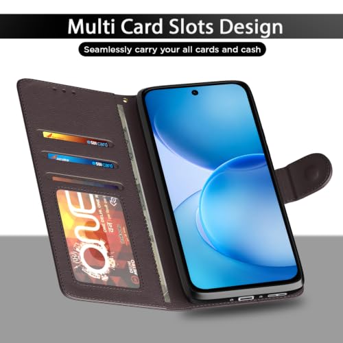 Image of Pikkme Flip Cover for Oppo Reno 16c 5G Leather Finish | Inside TPU with Card Pockets | Wallet Stand and Shock Proof | Complete Protection Flip Case (Coffee)