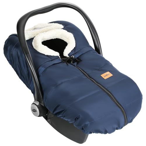 Image of Zooawa Car Seat Cover for Babies, Winter Infant Car Seat Cover with Visible Mesh Window, Waterproof & Coldproof Carseat Cover with "T" Shape Zipper for Most Newborn Car Seat, Indigo