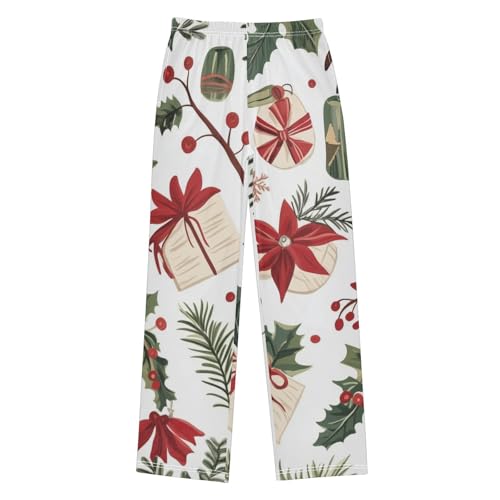 ZZXXB Christmas Mistletoe Branches Boys Long Pants Soft Trousers Elastic Waist Kids Lounge Bottoms with Pockets S-XL