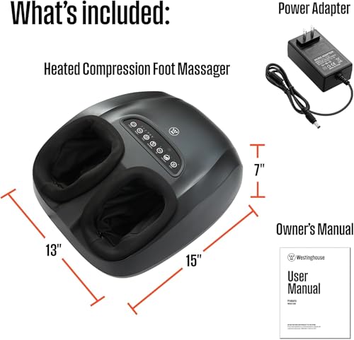 Image of Westinghouse Foot Massager with Heat & Compression, Adjustable Heat & Intensity Levels, Shiatsu Kneading, Vibration, & Heel Scraping, Heated Electric Foot Massager for Dynamic Spa Like Massage