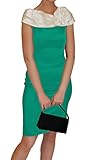 Carmen-Kragen Am Laufsteg Cocktailkleid (Carmen), Etuikleid mit Carmen-Kragen, Strechsatin, Knielang mit Schlitz, Mint - Creme, Größe 36