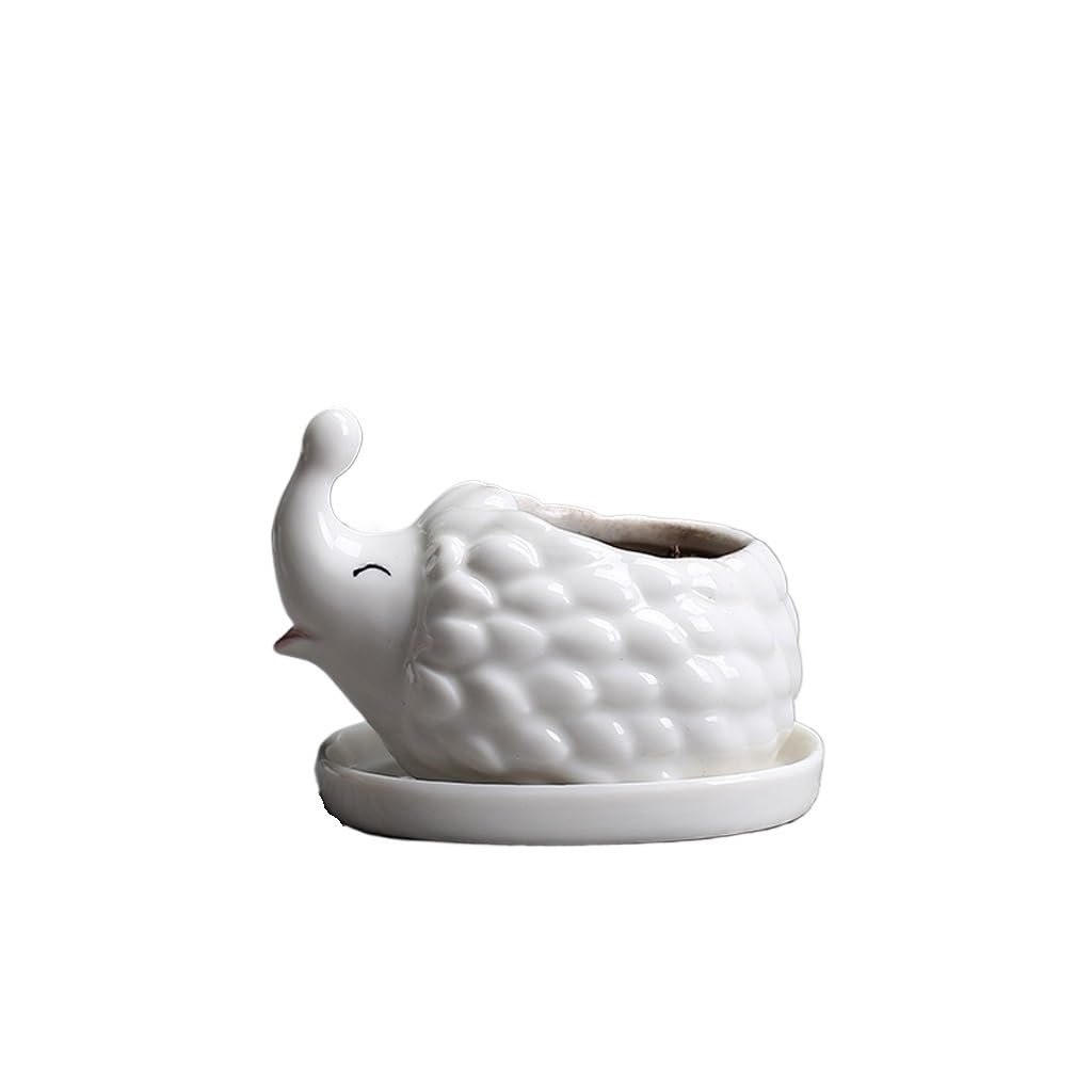 GELASIGE Flower Pots Succulent Ceramic Flower Pots, Gardening Creative Flower Pots With Trays, Office Desk Pots Outdoor Flower Pots(S)