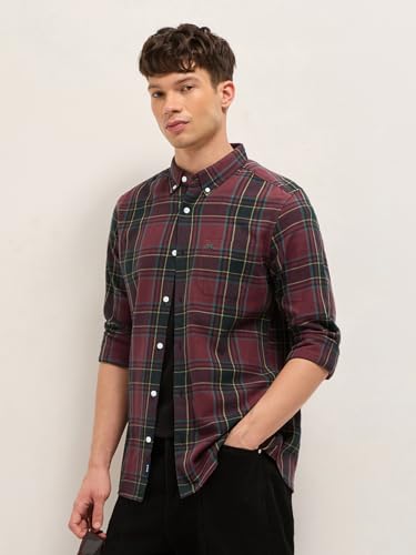 Image of THE BEAR HOUSE Men's Checked Slim Fit Shirt (FFD-EMILO-MR Maroon