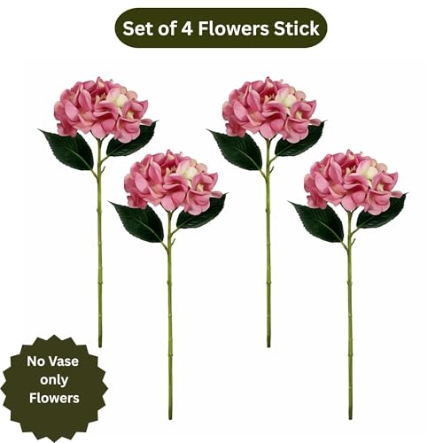 Image of Art Street Artificial Pink Hydrangea Flower Stick for Vases| Faux Flowers| Ideal for Home Decor |Items for Living Room |Christmas Day, New Year Decor| 6 Head Flower|Size: 18 Inch (Set of 4)