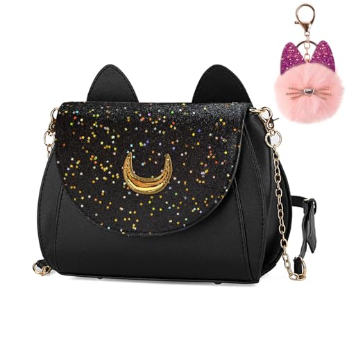 AlloFuu Borsa a tracolla da donna grande Sailor Moon Cosplay Bag, borsa a tracolla nera Hobo Bag Moonbag Festival, Nero