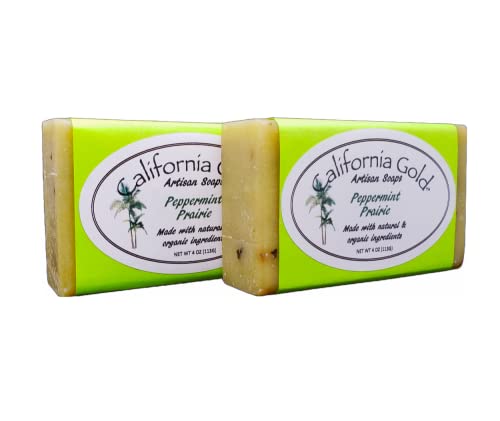 California Gold Artisan Soaps Peppermint Prairie Bar Soap-Natural and Organic made with Wheat &Barley Grass 2-4 oz. bars (8oz. Total)