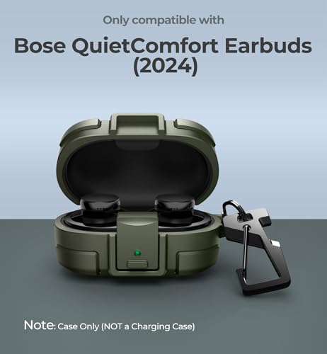 Image of Dexnor for Bose QuietComfort Earbuds Protective Case with Drop-Proof Lock, Shockproof Rugged Bumper Cover with Carabiner & Keyring for Bose QuietComfort Earbuds 2024 Green（Charger not Included）