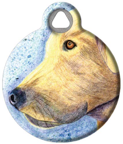 Dog Tag Art Yellow Labrador Retriever Personalized Pet Id Tag For Dogs, Silent Polymer Coated Yellow Lab Nametag - Large 1.25" Diameter #TOP17