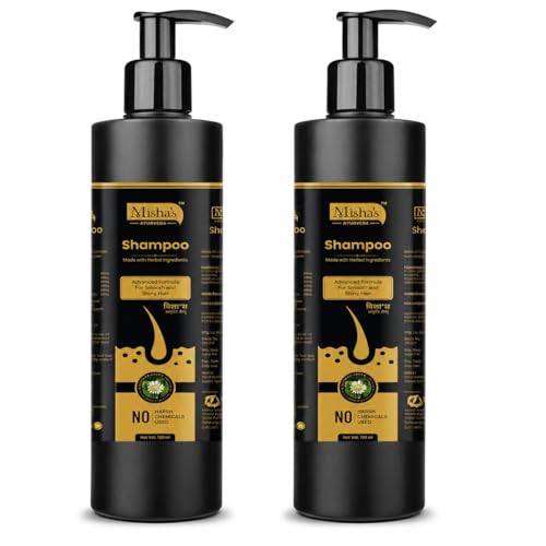 Image of MISHA'S AYURVEDIC Bhringraj Shampoo for Hair Fall Control & Hair Growth with Amla, Shikakai, Neem & Hibiscus for Dry and Damaged Hair | Sulphate Free for Men & Women 180ml (Pack of 2)