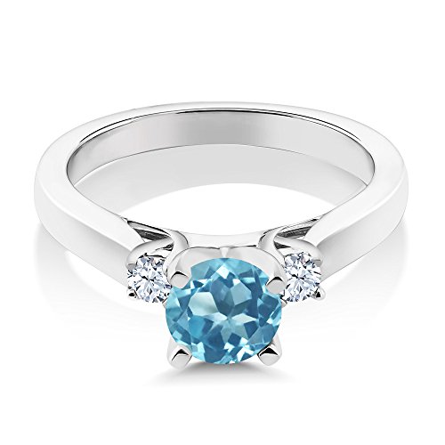 Gem Stone King 925 Sterling Silver Swiss Blue Topaz 3-Stone Engagement Ring For Women (1.12 Cttw, Round 6MM, Gemstone November Birthstone, Available in Size 5,6,7,8,9)2