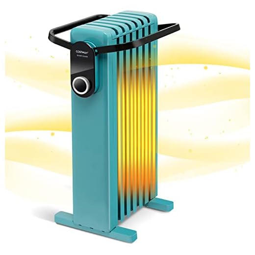 COSTWAY 1500W Radiador Eléctrico de Aceite, Calentador Eléctrico Bajo Consumo, 3 Ajustes de Calor hasta 35°, Estante Plegable para Colgar, Calentador de Bajo Ruido de Interior (Verde 7 aletas)