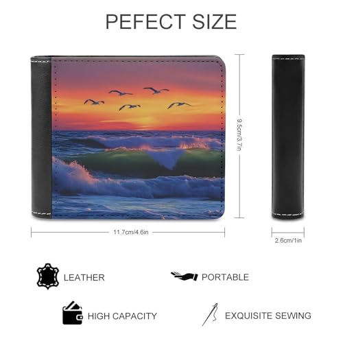 Ocean Wave Birds Sunset Cute Slim Bifold Wallet for Men Stylish Front Pocket Purse with Card Holder Slots2