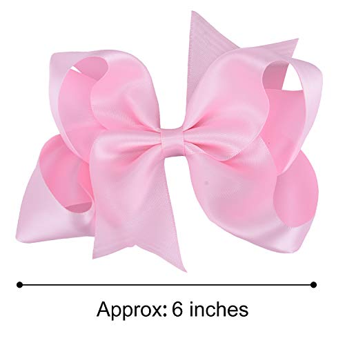 Deeka 2 Pcs 6" Big Hand-Made Satin Ribbon Solid Color Hair Bows Alligator Clips Hair Accessories For Little Teen Toddler Girls Kids Set Of 2 -Light Pink #TOP1