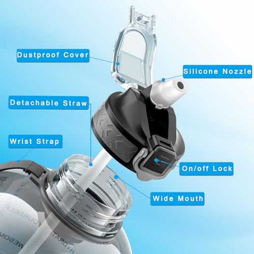 GLEKGLEK-Big-Water-Bottle-3-Liter-with-Straw-Clear-Motivational-Time-Marker-Drink-XL-Jug-with-Handle-for-Sports-Gym-Grey