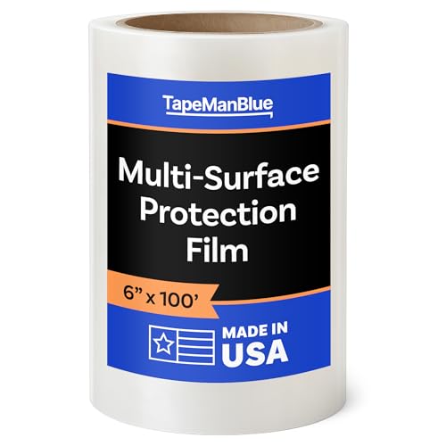 TapeManBlue Multi-Surface Protection Film 6 inch x 100 Roll Removable Surface Protection Film for Plastic Metal Counters Floors and Appliances Clear Self Adhesive Multi-Use Protective Tape