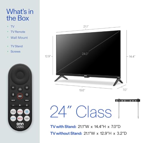 Image of ONN Smart TV 24 inch Powered by VIZIO Technology Class 720p HD, with Apple Home, Amazon Alexa, and Google, DTS:X and DTS: Virtual X, 60Hz Refresh Rate,Bluetooth + Free WallMount - 24S2V1 (Renewed)