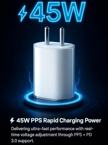 Image of Nothing 45W PPS Type C Charger Adapter Compatible with CMF by Nothing Phone 3 /3a Pro /3a /2a /2a Plus /Phone 2 /CMF Phone 1 /Buds /Tablet /Pad, 45 w USB C Fast Power Rapidly PD Mobile Charging Adaptor, White