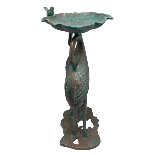 Image of Oakland Living Cast Aluminum 30-in Twin Crane Copper Patina Bird Bath with Leaf Bowl