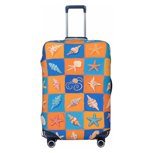 Checkered Seashell Orange Luggage Covers For Suitcase Elastic Suitcase Cover Protector Scratch-Resistant Covers For 25-28 Inch Luggages L