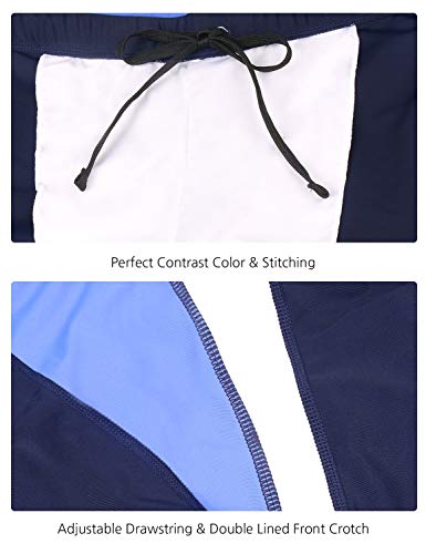 BALEAF Men\'s Athletic Swim Jammers Quick Dry Splice Compression Swim Shorts Square Leg Navy/Blue/White M