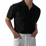 Camisetas Casuales de Hombre de Manga Corta, Punto, con Cuello en V, texturizadas, Transpirables y elásticas, Ideales para Jugar al Golf.