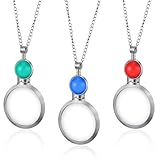 3 Pcs Monocle Magnifying Glass Necklace, Vintage 8X Magnifying Glass, Red Blue Green Colors Magnifier Monocle Necklace Pendant with Adjustable Chain for Reading Newspaper Map Crafts Needlework