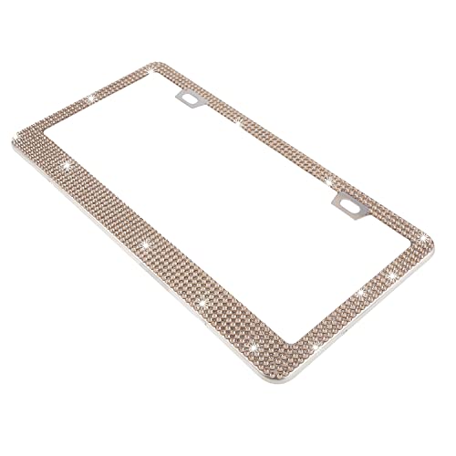 Fashion Handmade Us Universal Slim Gold Crystal License Plate Frames,Waterproof Bling License Plate Holder,Weather Proof Bling License Plate Cover For Women(1 Frame,Gold) #TOP3