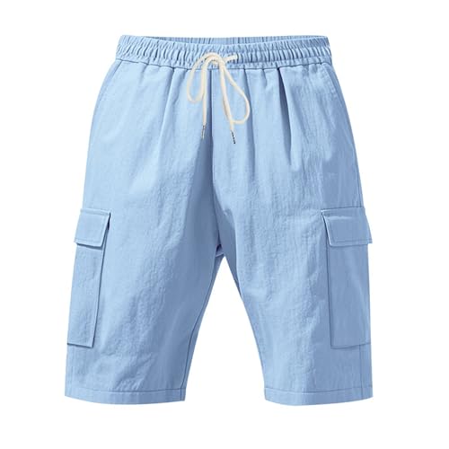 Image of Mens Linen Shorts Casual Drawstring Elastic Waist Cargo Vacation Lightweight Breathable Summer Beach Shorts for Men