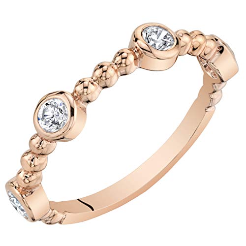 Peora Cubic Zirconia Stackable Ring in Rose Tone Sterling Silver, Dainty Band for Women 1.70mm Size 7