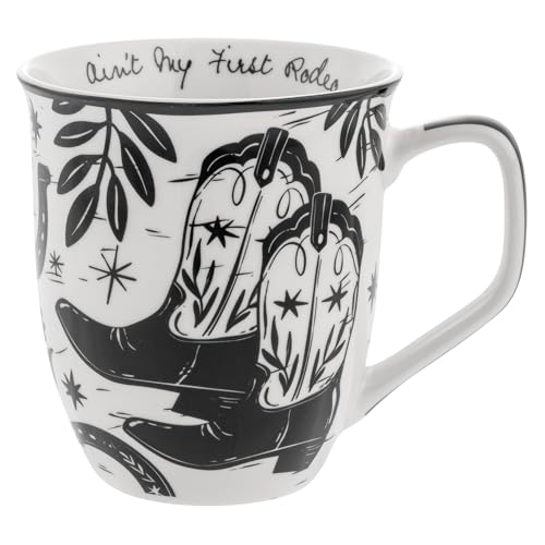 Karma Gifts 14 oz Black and White Boho Mug Western - Cute Coffee and Tea Mug - Ceramic Coffee Mugs for Women and Men