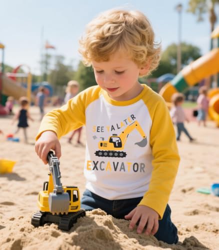 Image of Boys Construction Long Sleeve Raglan T-Shirt for 2-6 Years | Casual Tee For School, Holiday, Playdates Outdoor Trips, Cool Shirt for Truck-Loving Toddlers