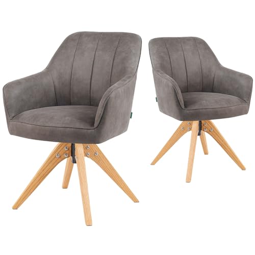 DUBI Möbel Esszimmerstühle 2er Set 360° drehbar mit Taschenfederkern, hoher Sitzkomfort, bis 150 kg belastbar, abriebfester Stoff Taupe, Eiche Massivholzgestell geölt (Natur), Mika-Noah