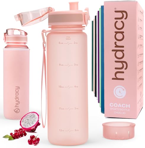 Image of Hydracy Water Bottle with Time Marker - Large 500 ml 17 Oz BPA Free Water Bottle - Leak Proof & No Sweat Gym Bottle with Fruit Infuser Strainer - Ideal for Fitness or Sports & Outdoors - Rose Gold